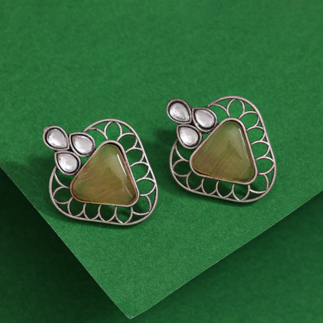 Peach Color Monalisa Stone Oxidised Earrings (GSE2829PCH) - preyans.com