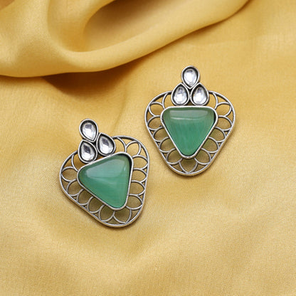 Pista Green Color Monalisa Stone Oxidised Earrings (GSE2829PGRN) - preyans.com