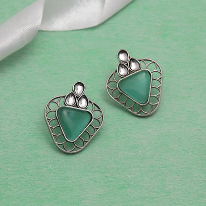 Pista Green Color Monalisa Stone Oxidised Earrings (GSE2829PGRN) - preyans.com