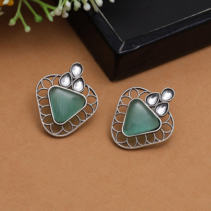 Pista Green Color Monalisa Stone Oxidised Earrings (GSE2829PGRN) - preyans.com