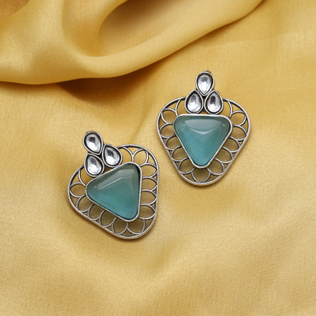 Sky Blue Color Monalisa Stone Oxidised Earrings (GSE2829SBLU) - preyans.com