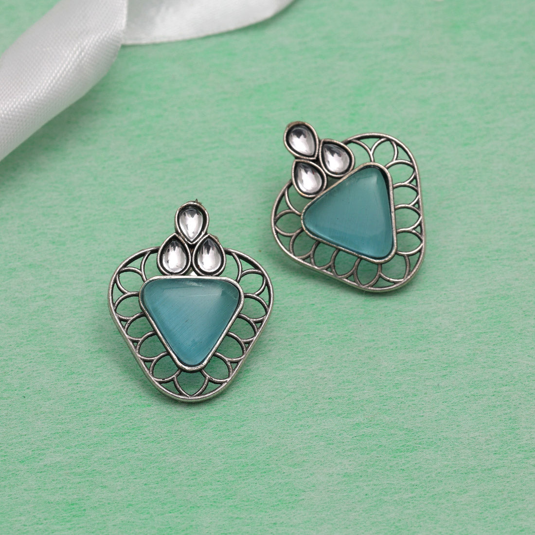 Sky Blue Color Monalisa Stone Oxidised Earrings (GSE2829SBLU) - preyans.com