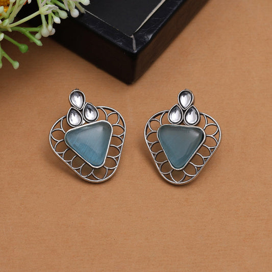 Sky Blue Color Monalisa Stone Oxidised Earrings (GSE2829SBLU) - preyans.com