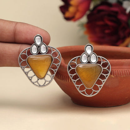 Yellow Color Monalisa Stone Oxidised Earrings (GSE2829YLW) - preyans.com