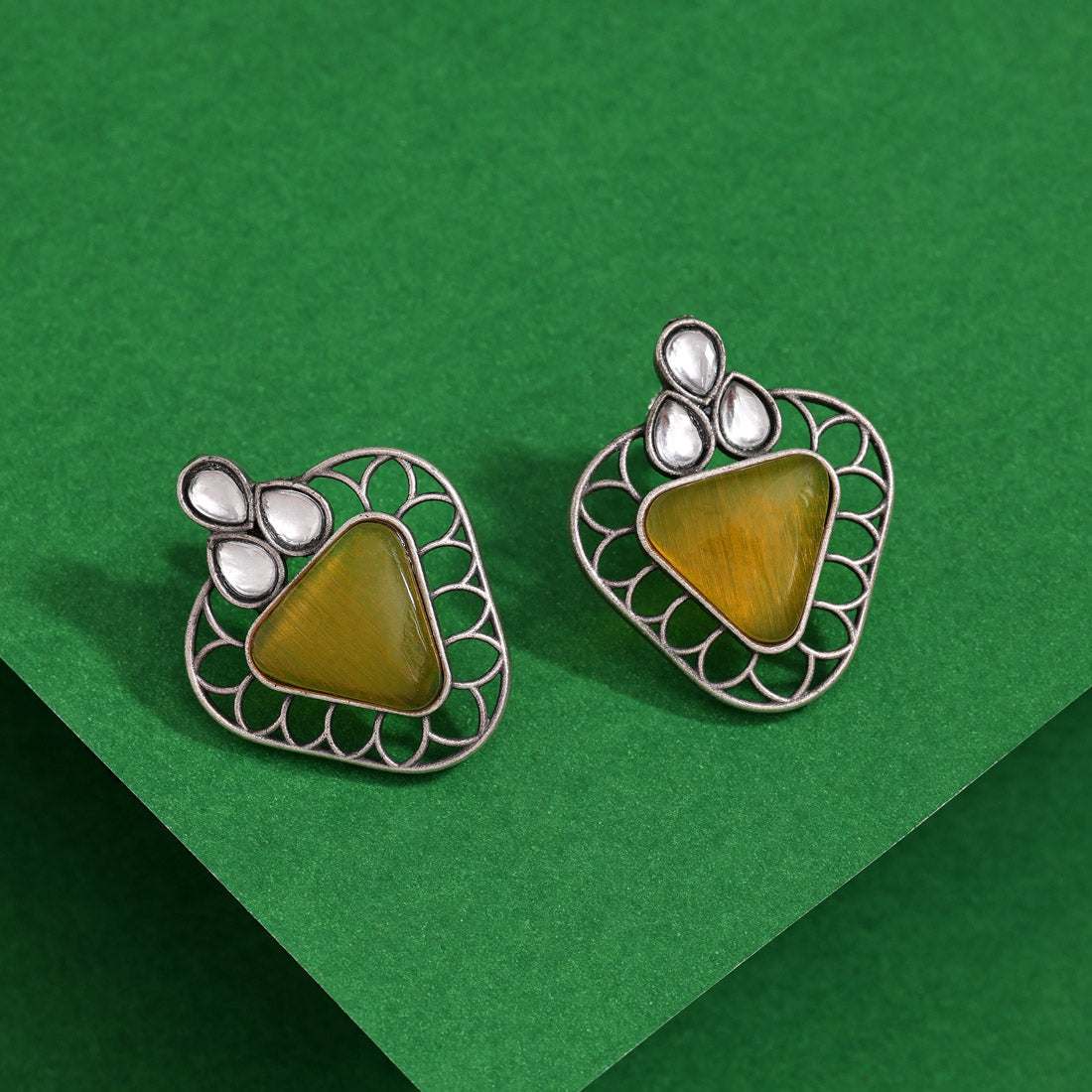 Yellow Color Monalisa Stone Oxidised Earrings (GSE2829YLW) - preyans.com