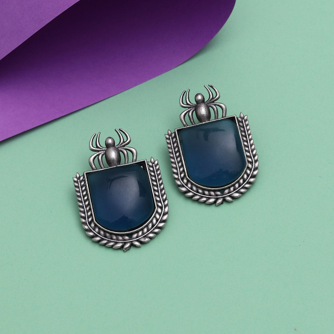 Blue Color Monalisa Stone Oxidised Earrings (GSE2830BLU) - preyans.com