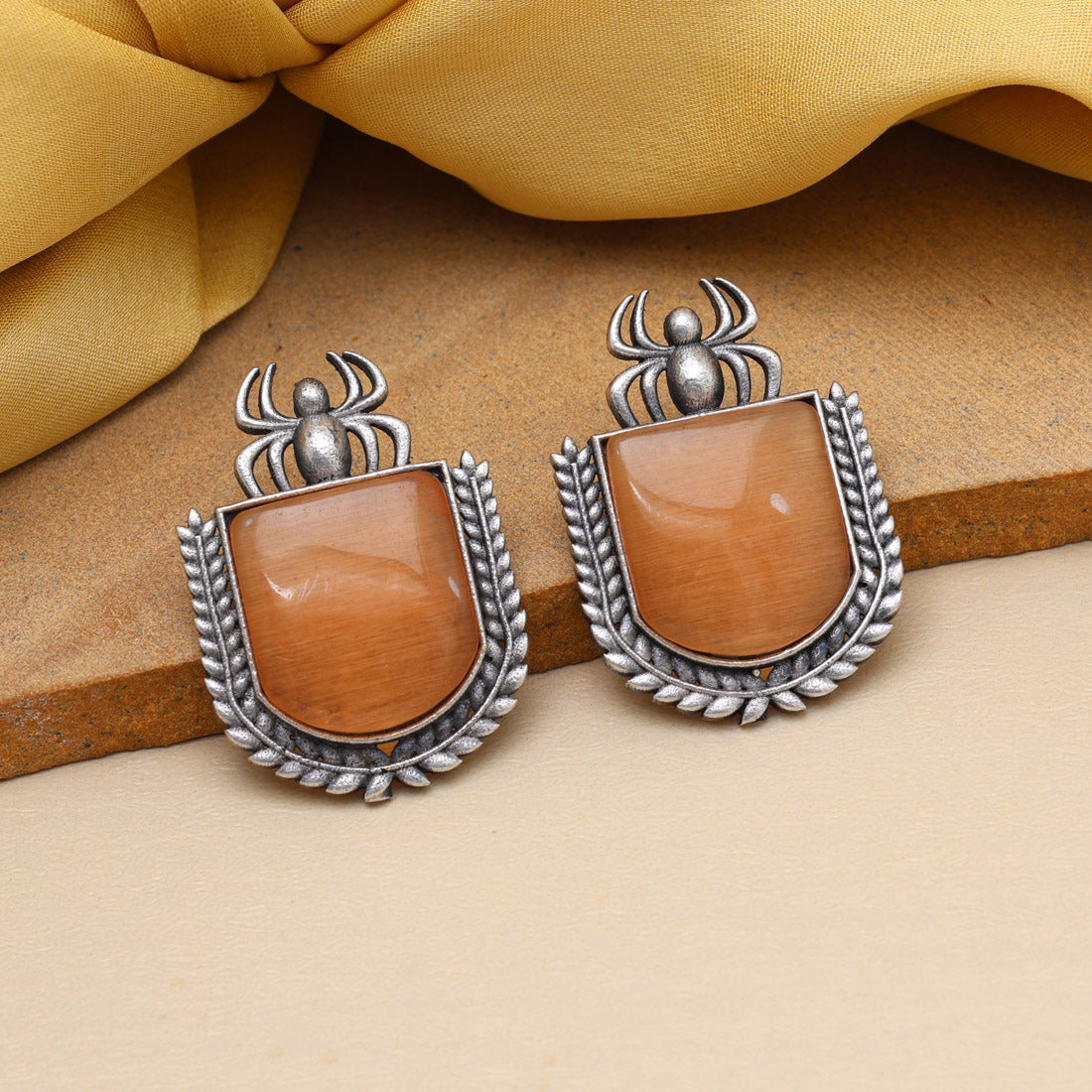 Brown Color Monalisa Stone Oxidised Earrings (GSE2830BRW) - preyans.com