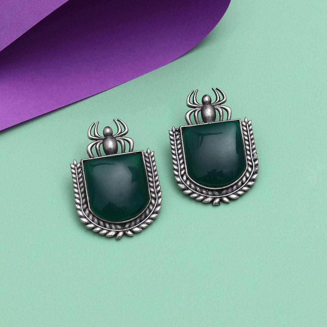 Green Color Monalisa Stone Oxidised Earrings (GSE2830GRN) - preyans.com