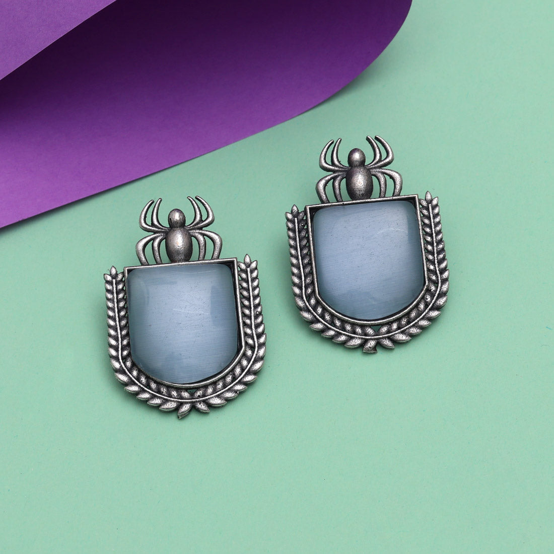 Gray Color Monalisa Stone Oxidised Earrings (GSE2830GRY) - preyans.com