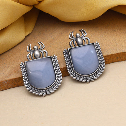 Gray Color Monalisa Stone Oxidised Earrings (GSE2830GRY) - preyans.com