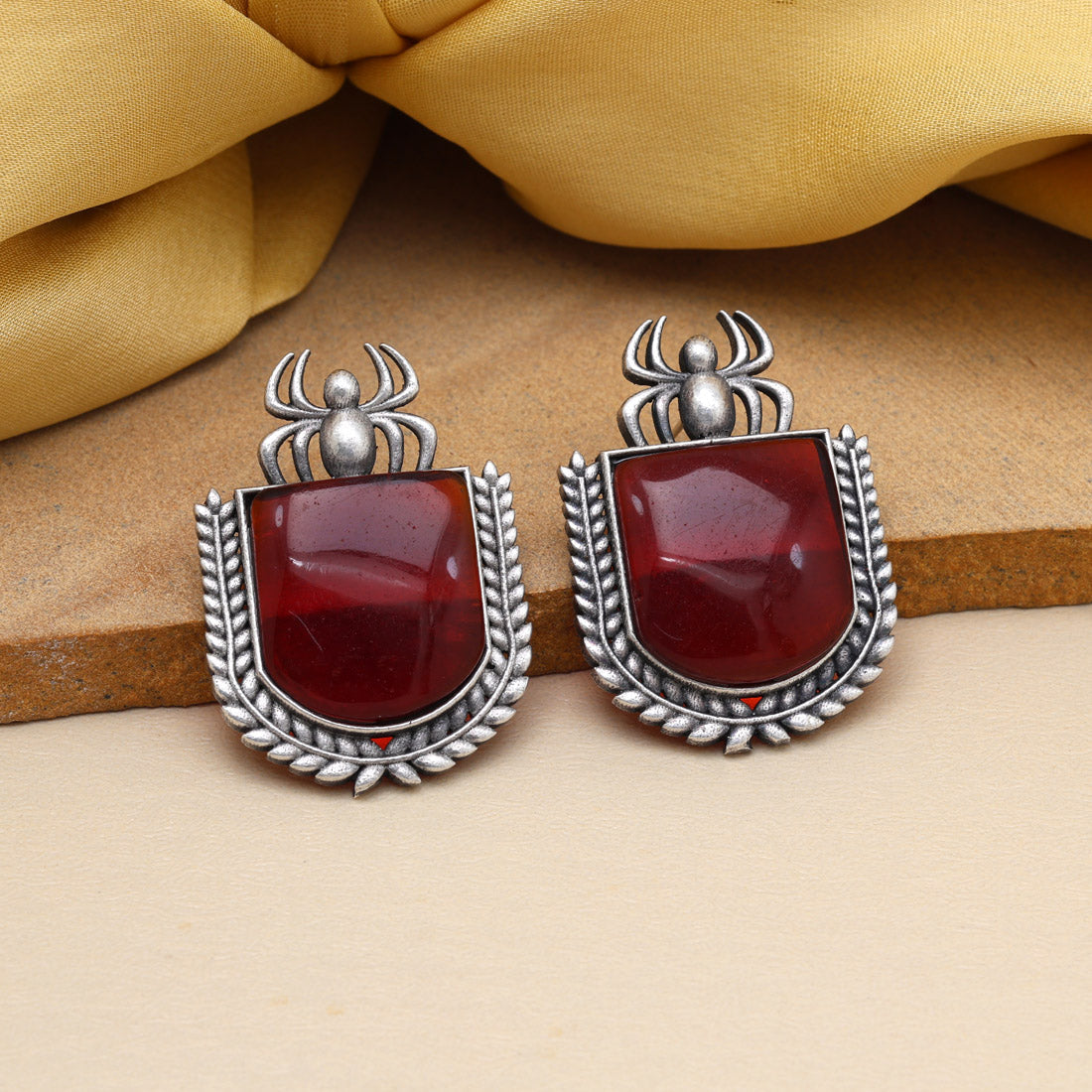 Maroon Color Monalisa Stone Oxidised Earrings (GSE2830MRN) - preyans.com