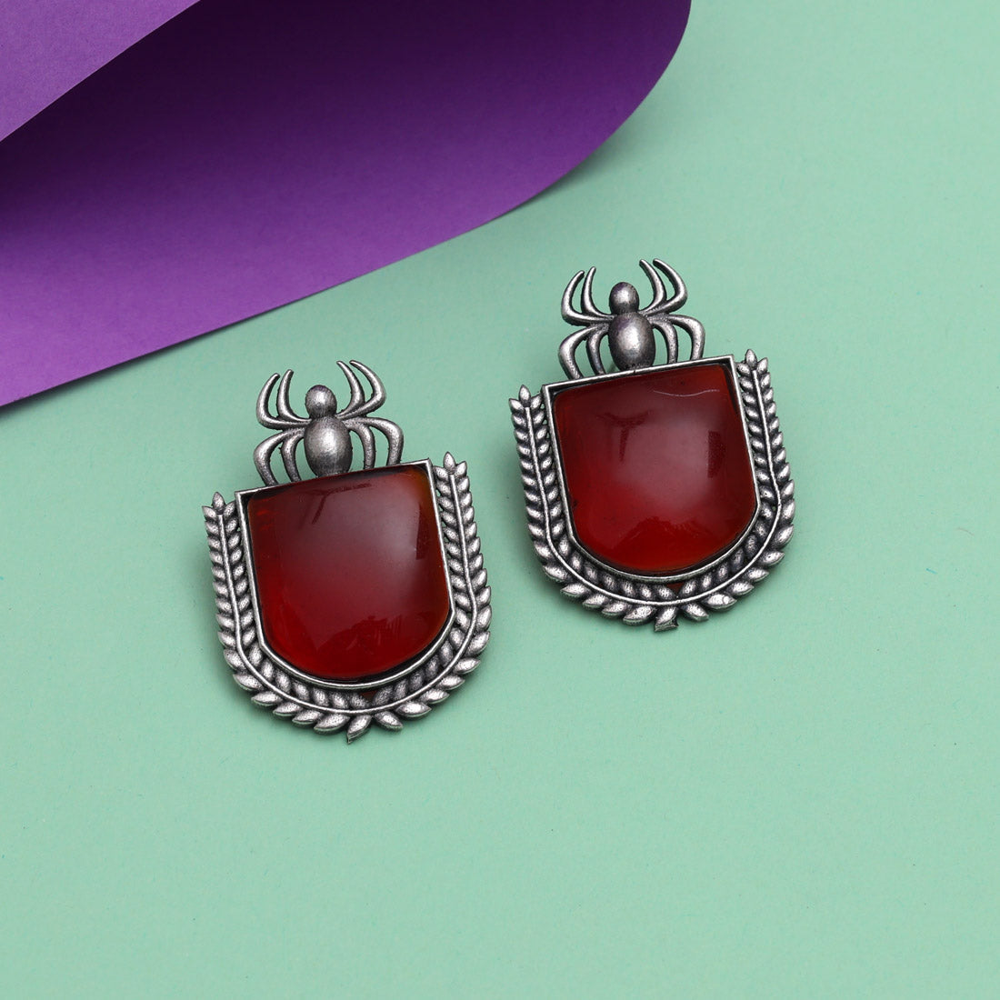 Maroon Color Monalisa Stone Oxidised Earrings (GSE2830MRN) - preyans.com