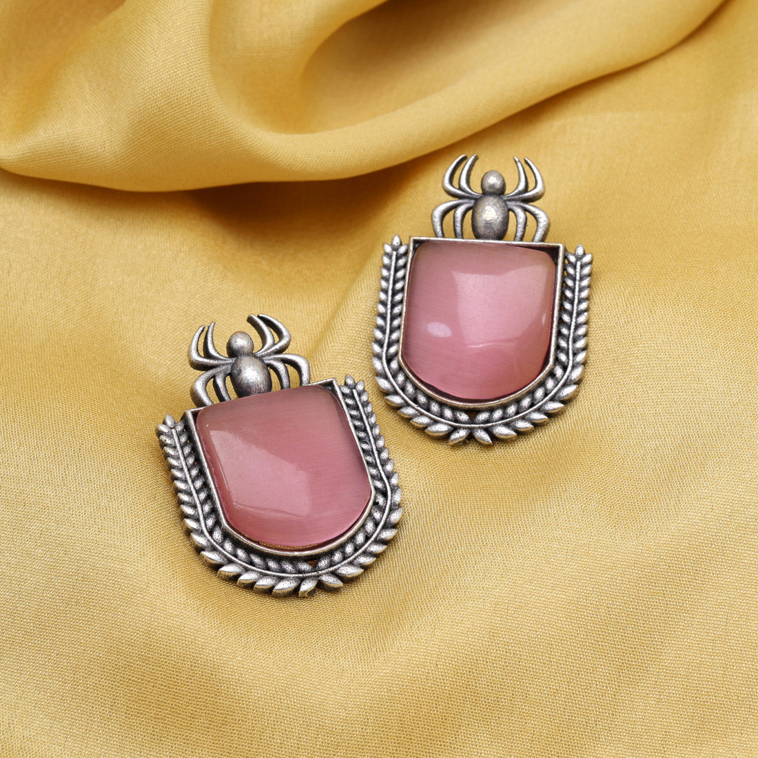 Pink Color Monalisa Stone Oxidised Earrings (GSE2830PNK) - preyans.com