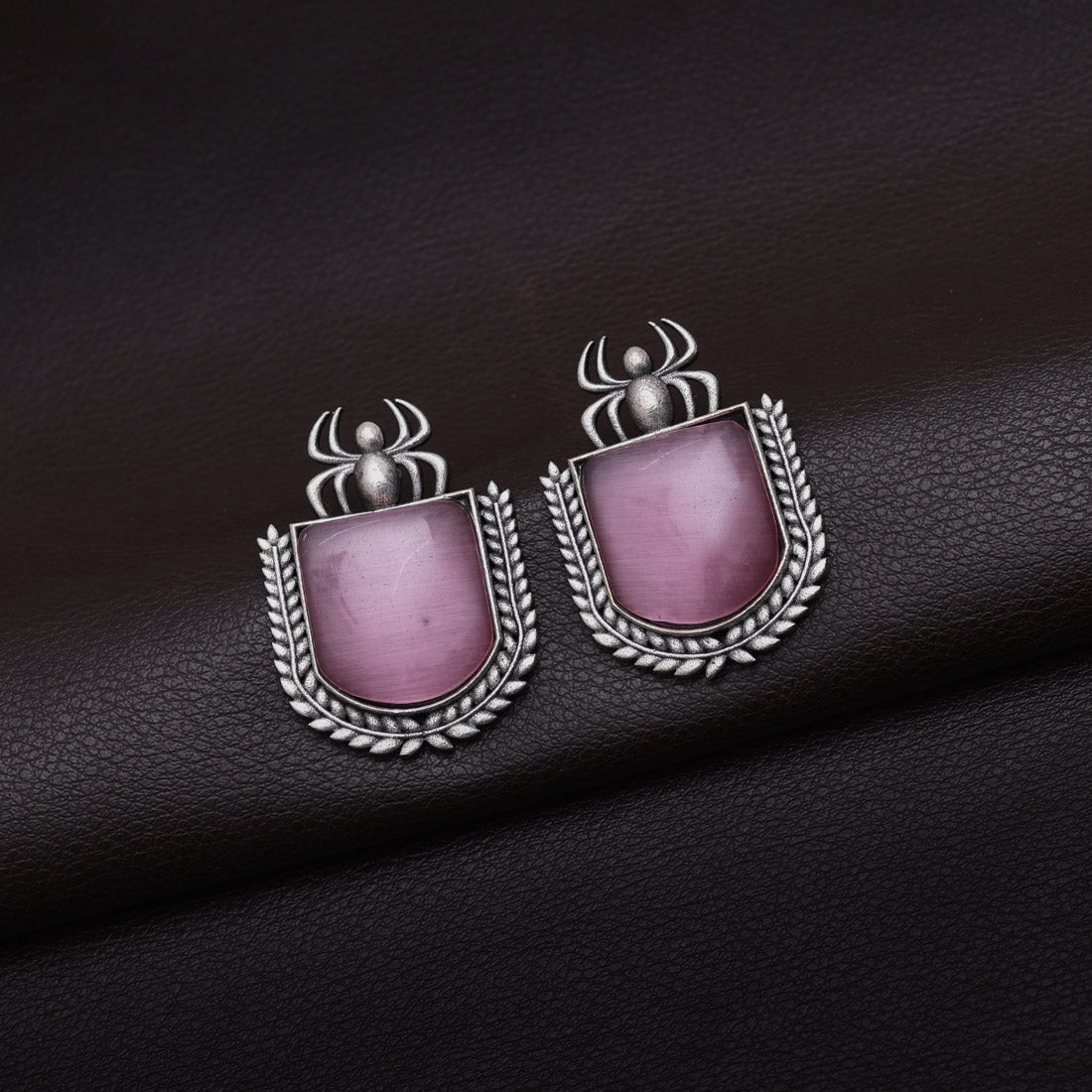 Pink Color Monalisa Stone Oxidised Earrings (GSE2830PNK) - preyans.com