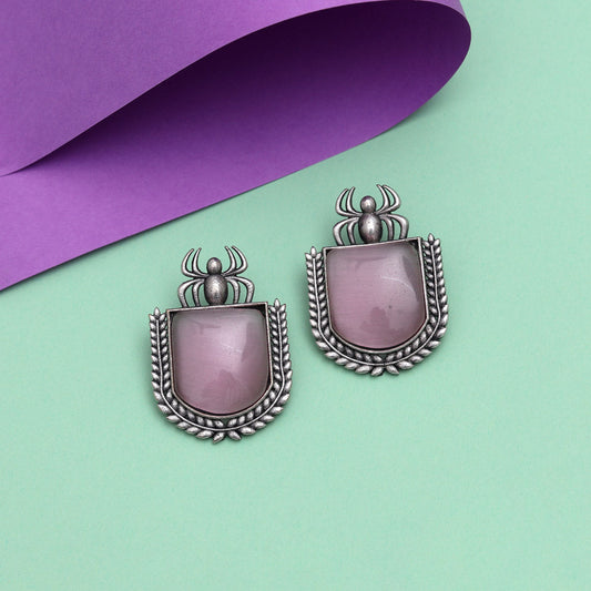 Pink Color Monalisa Stone Oxidised Earrings (GSE2830PNK) - preyans.com