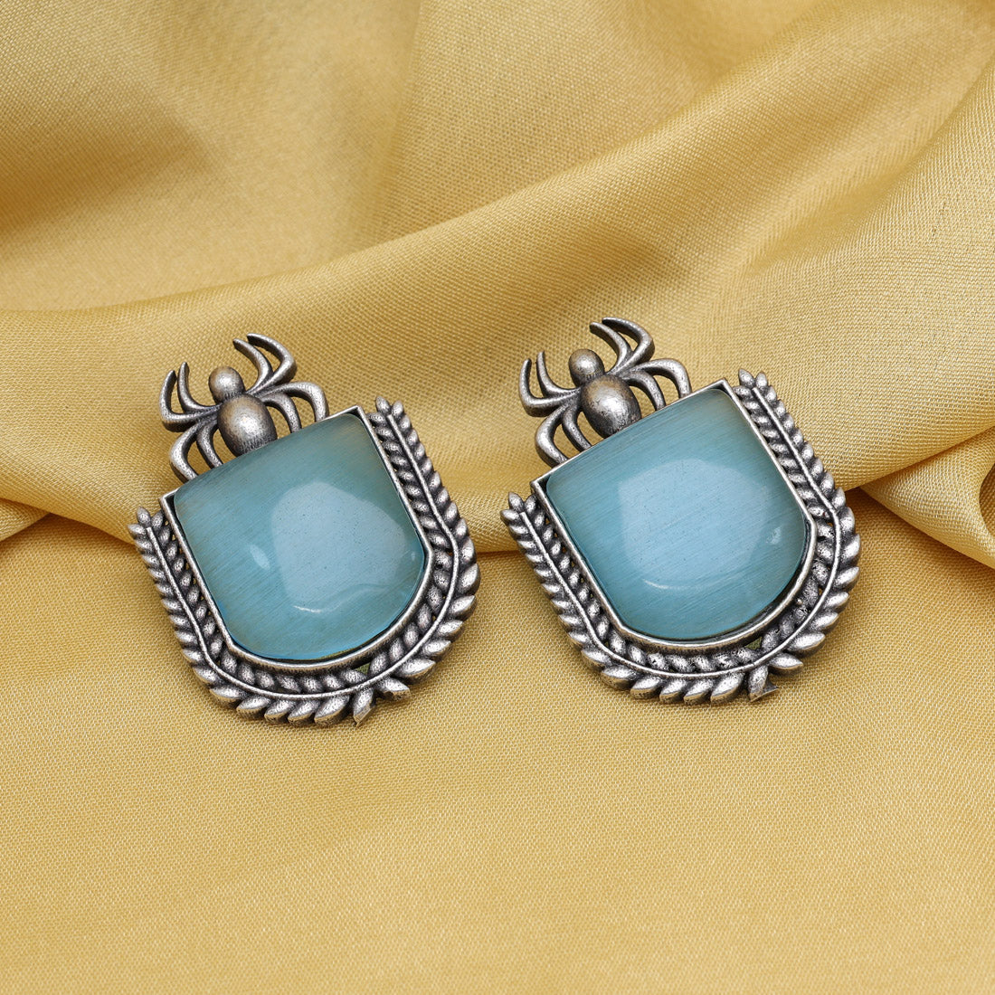 Sky Blue Color Monalisa Stone Oxidised Earrings (GSE2830SBLU) - preyans.com