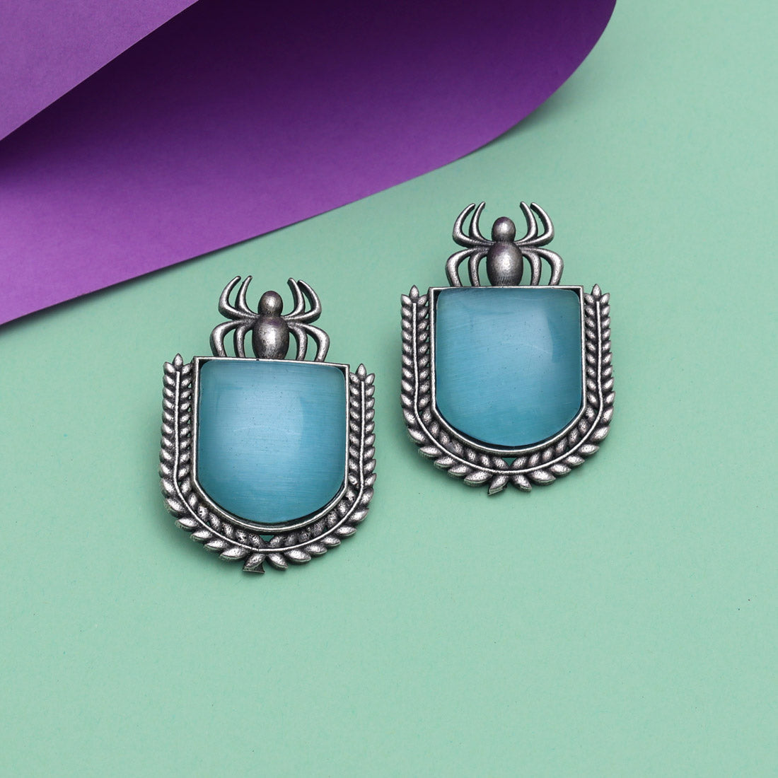 Sky Blue Color Monalisa Stone Oxidised Earrings (GSE2830SBLU) - preyans.com