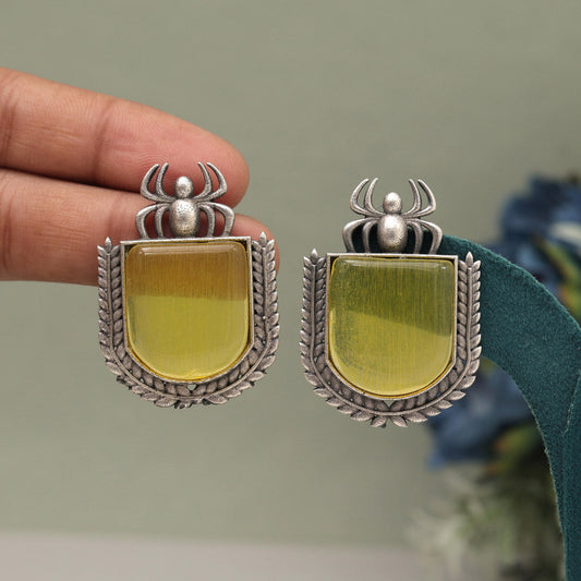 Yellow Color Monalisa Stone Oxidised Earrings (GSE2830YLW) - preyans.com