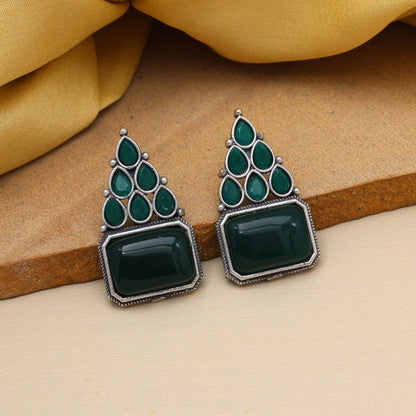 Green Color Monalisa Stone Oxidised Earrings (GSE2831GRN) - preyans.com