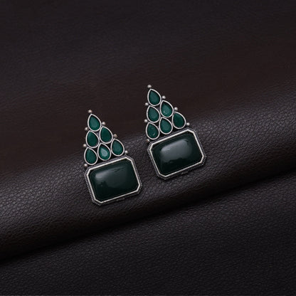 Green Color Monalisa Stone Oxidised Earrings (GSE2831GRN) - preyans.com