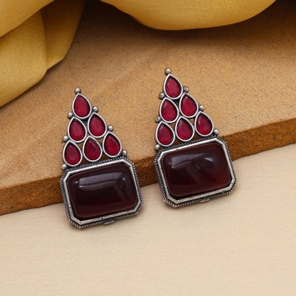 Maroon Color Monalisa Stone Oxidised Earrings (GSE2831MRN) - preyans.com