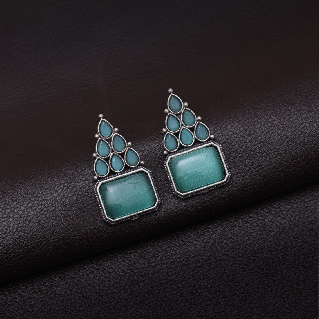 Pista Green Color Monalisa Stone Oxidised Earrings (GSE2831PGRN) - preyans.com