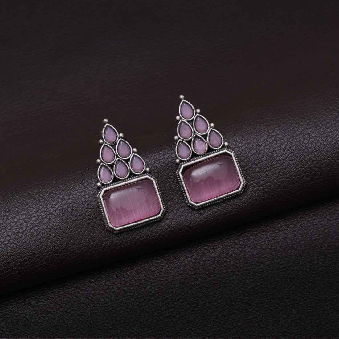 Pink Color Monalisa Stone Oxidised Earrings (GSE2831PNK) - preyans.com