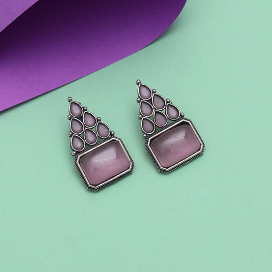 Pink Color Monalisa Stone Oxidised Earrings (GSE2831PNK) - preyans.com