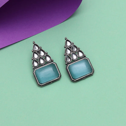 Sky Blue Color Monalisa Stone Oxidised Earrings (GSE2831SBLU) - preyans.com