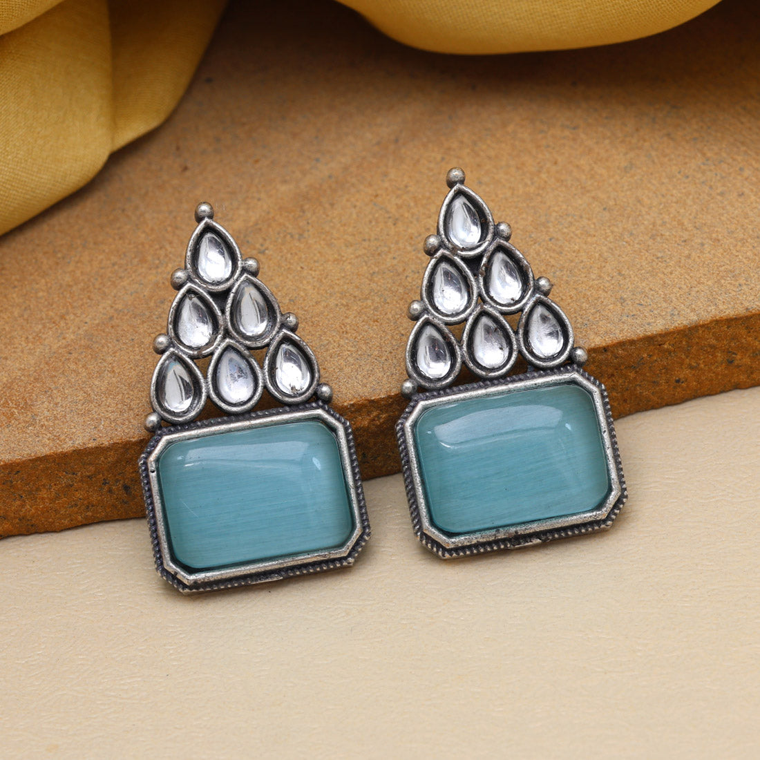 Sky Blue Color Monalisa Stone Oxidised Earrings (GSE2831SBLU) - preyans.com