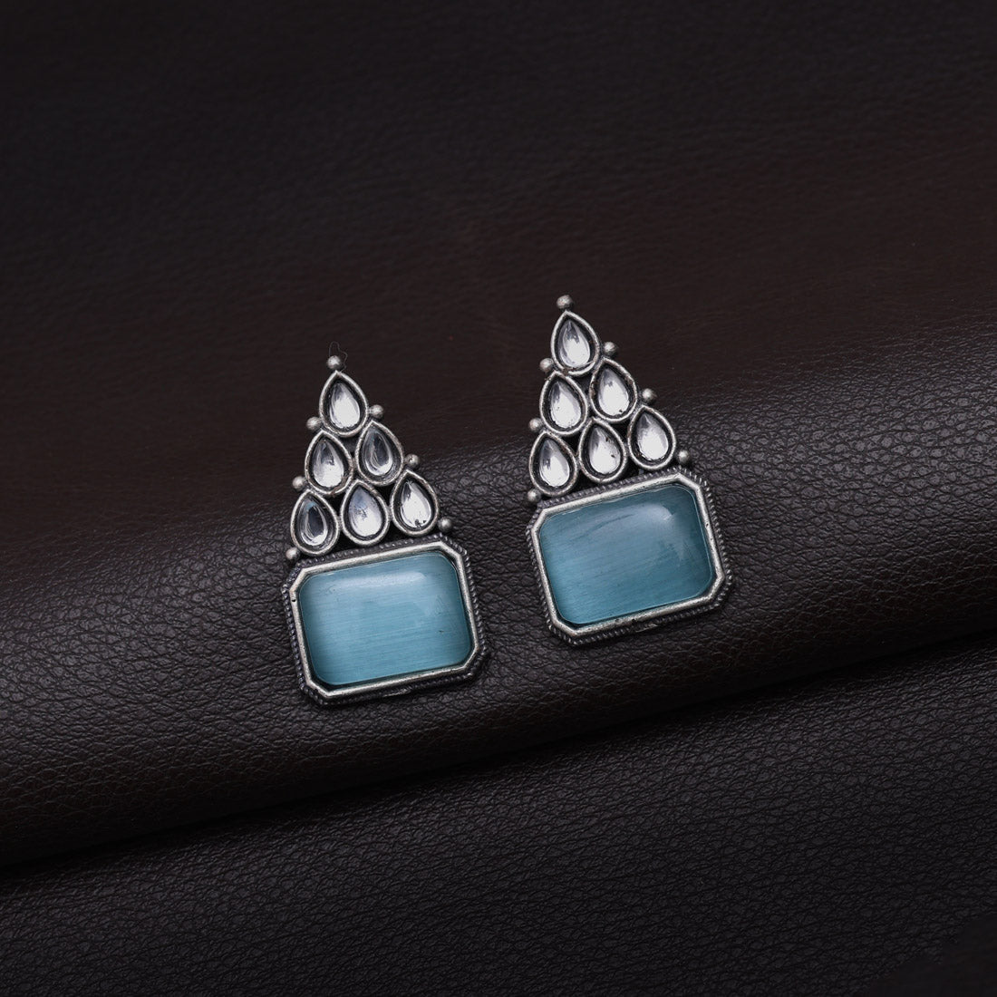 Sky Blue Color Monalisa Stone Oxidised Earrings (GSE2831SBLU) - preyans.com