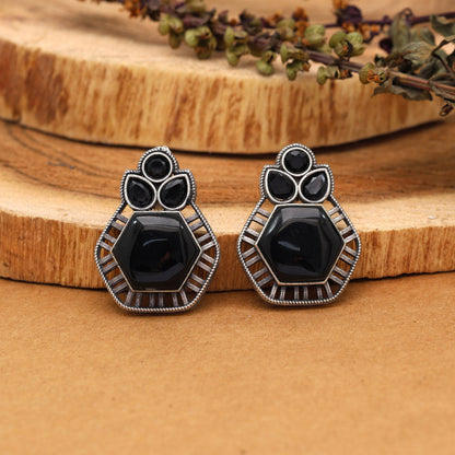 Black Color Monalisa Stone Oxidised Earrings (GSE2834BLK) - preyans.com