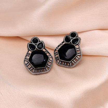 Black Color Monalisa Stone Oxidised Earrings (GSE2834BLK) - preyans.com