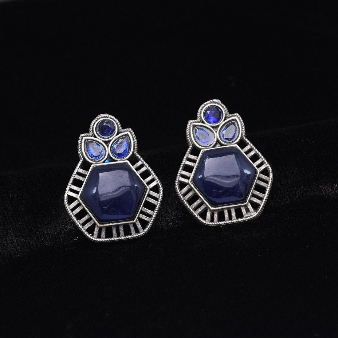 Blue Color Monalisa Stone Oxidised Earrings (GSE2834BLU) - preyans.com