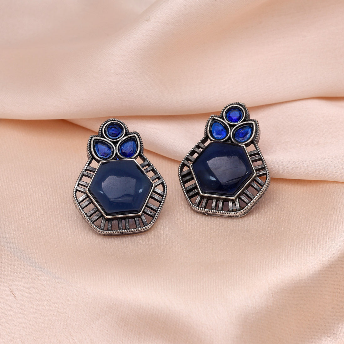 Blue Color Monalisa Stone Oxidised Earrings (GSE2834BLU) - preyans.com