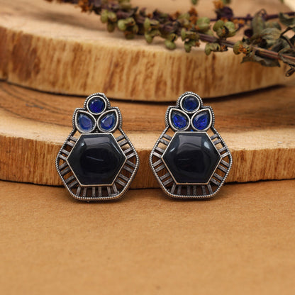 Blue Color Monalisa Stone Oxidised Earrings (GSE2834BLU) - preyans.com