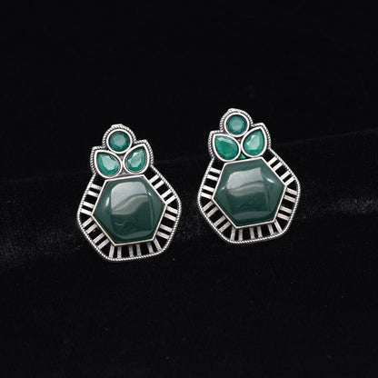 Green Color Monalisa Stone Oxidised Earrings (GSE2834GRN) - preyans.com