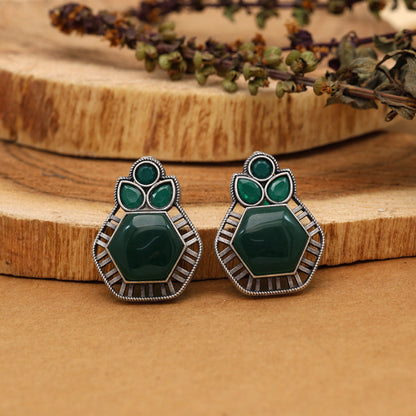 Green Color Monalisa Stone Oxidised Earrings (GSE2834GRN) - preyans.com