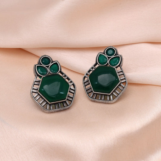 Green Color Monalisa Stone Oxidised Earrings (GSE2834GRN) - preyans.com