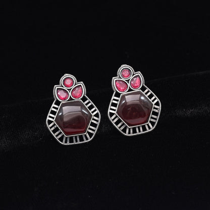 Maroon Color Monalisa Stone Oxidised Earrings (GSE2834MRN) - preyans.com