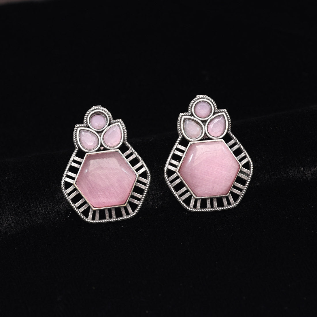 Pink Color Monalisa Stone Oxidised Earrings (GSE2834PNK) - preyans.com