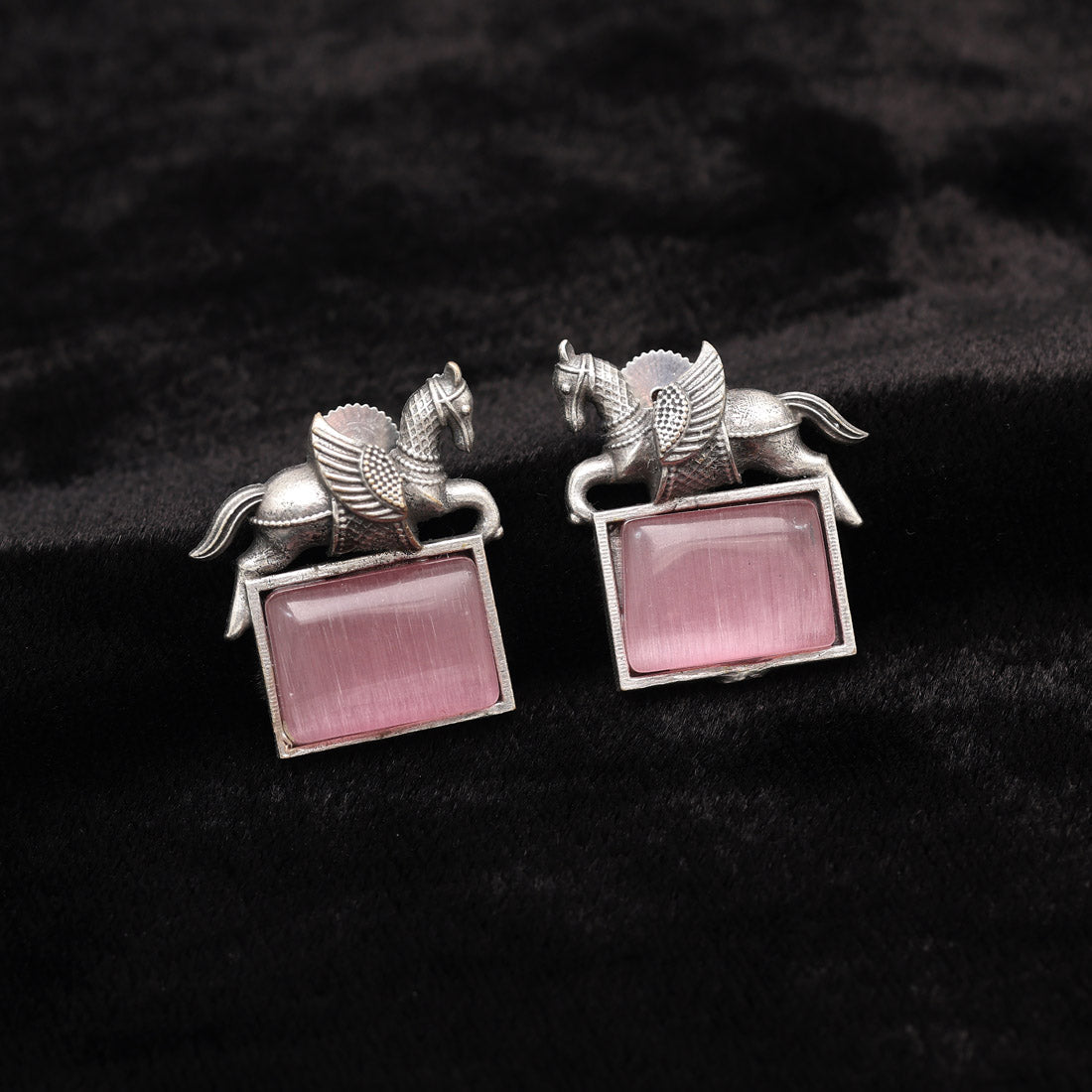 Pink Color Monalisa Stone Oxidised Earrings (GSE2839PNK) - preyans.com