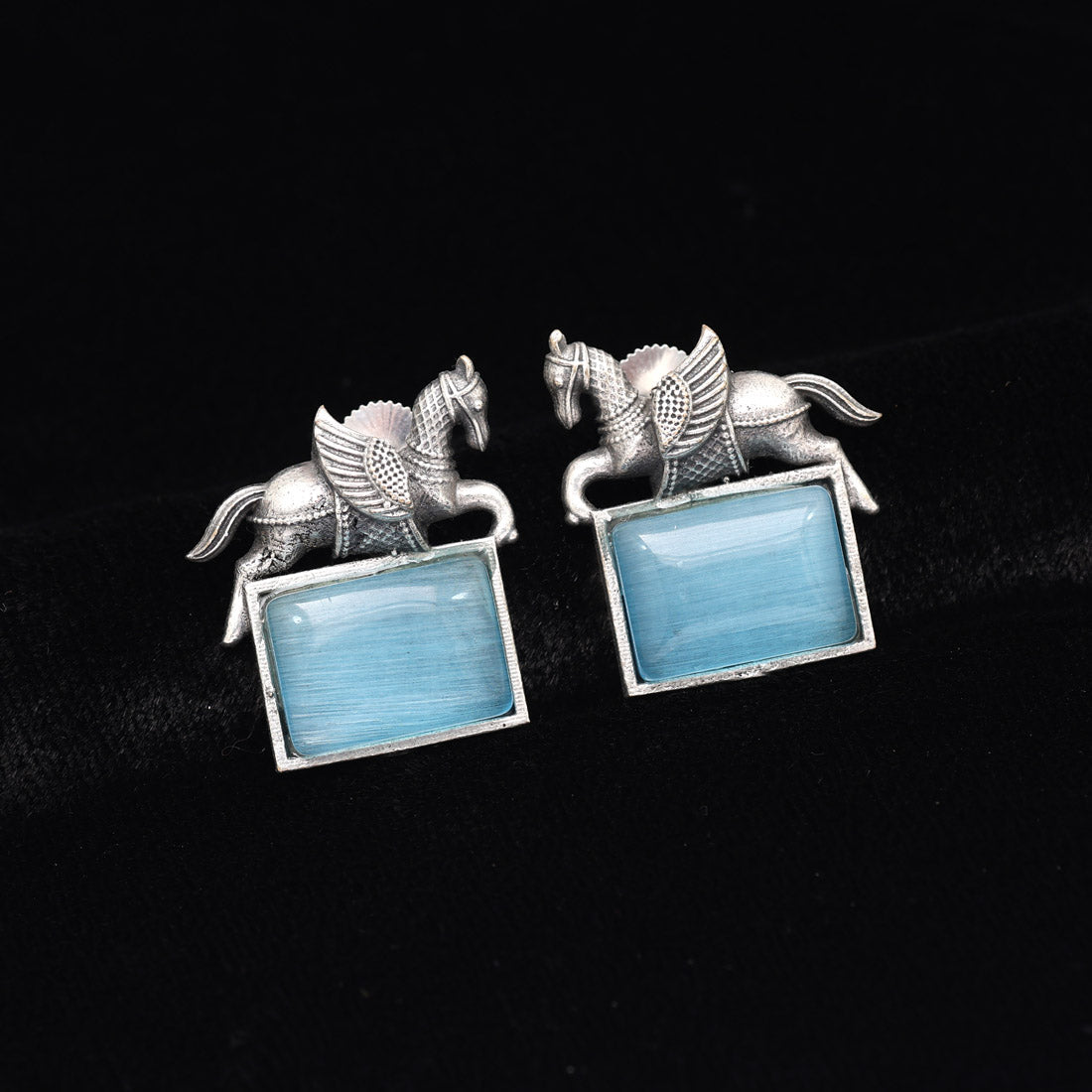 Sky Blue Color Monalisa Stone Oxidised Earrings (GSE2839SBLU) - preyans.com