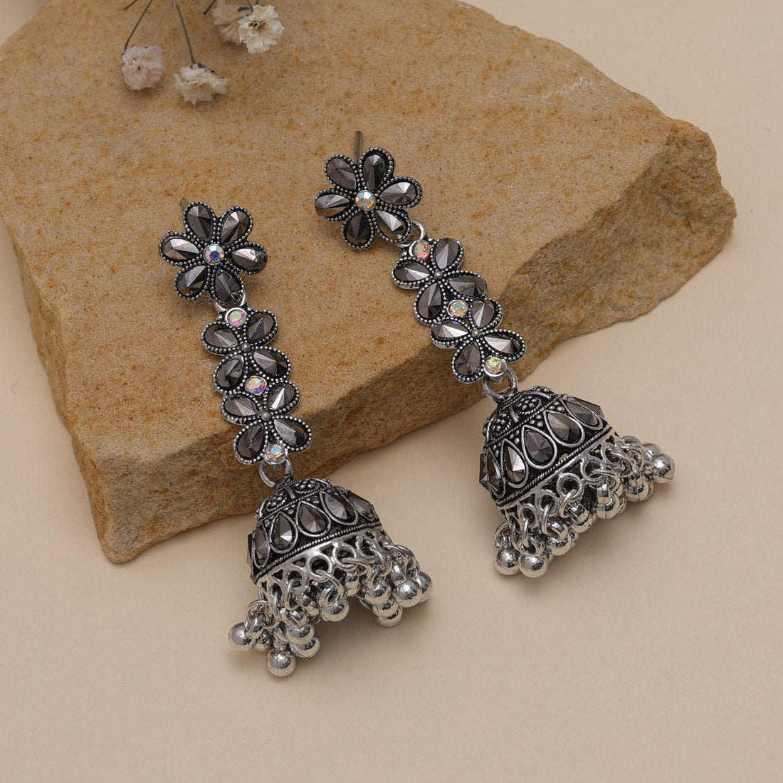 Silver Color Oxidised Earrings (GSE2866SLV) - Preyans.com