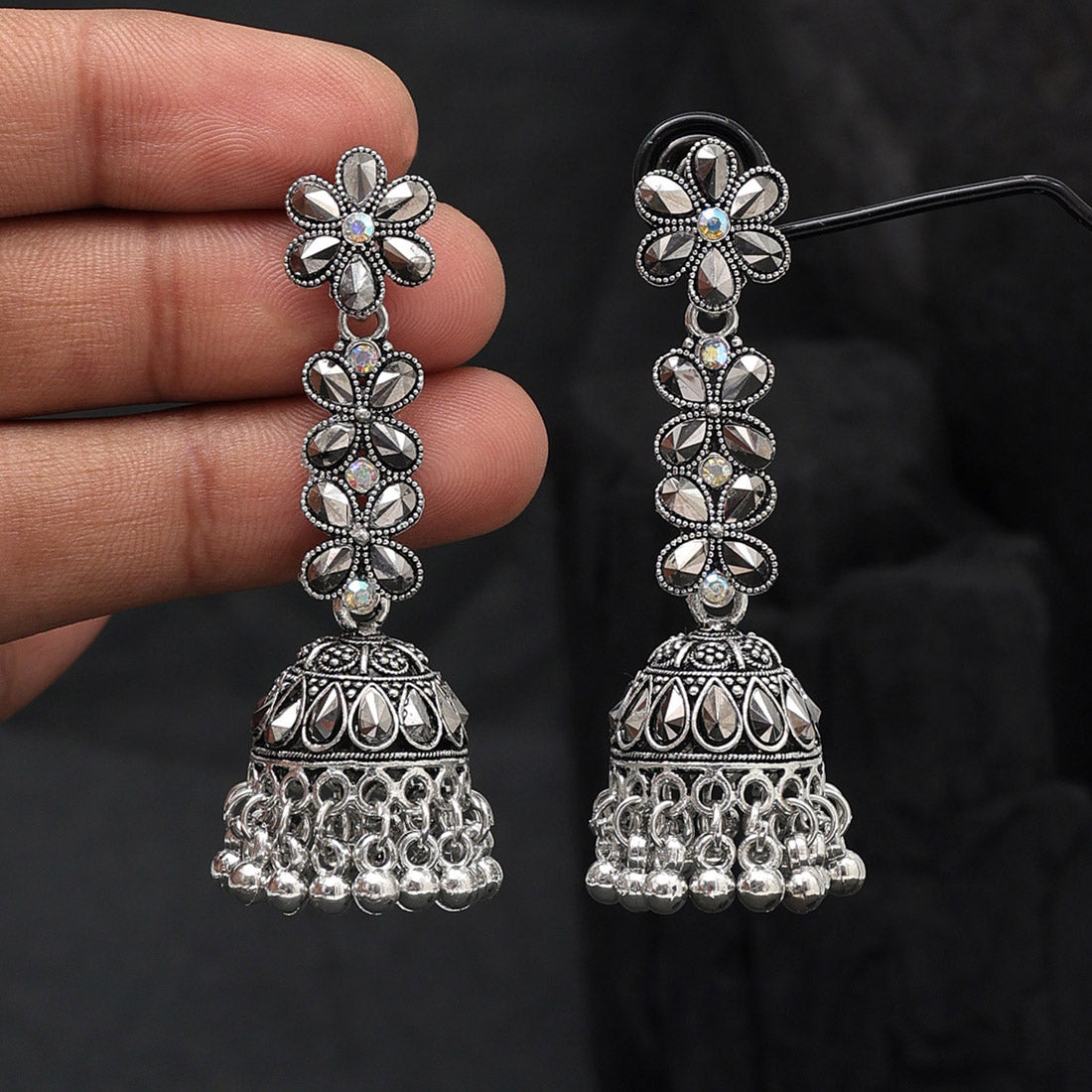 Silver Color Oxidised Earrings (GSE2866SLV) - Preyans.com