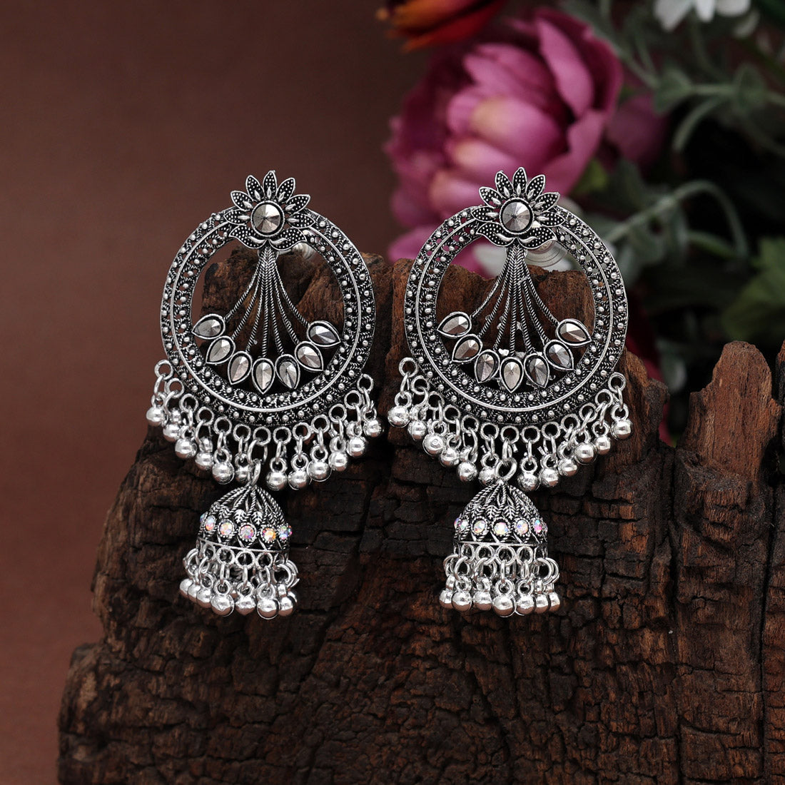 Silver Color Oxidised Earrings (GSE2900SLV) - Preyans.com