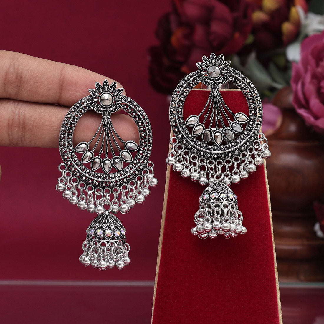 Silver Color Oxidised Earrings (GSE2900SLV) - Preyans.com