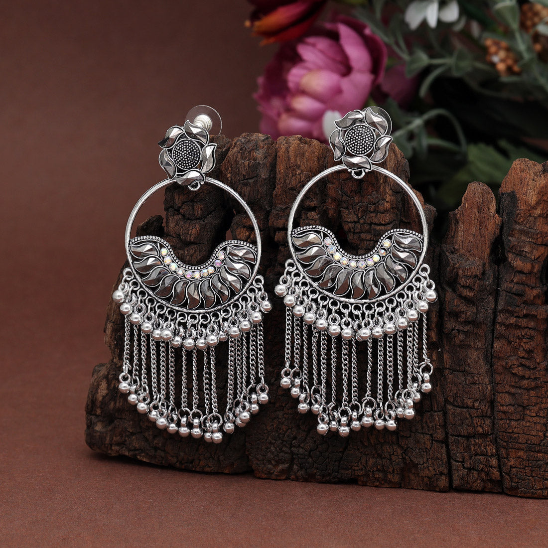 Silver Color Oxidised Earrings (GSE2901SLV) - Preyans.com