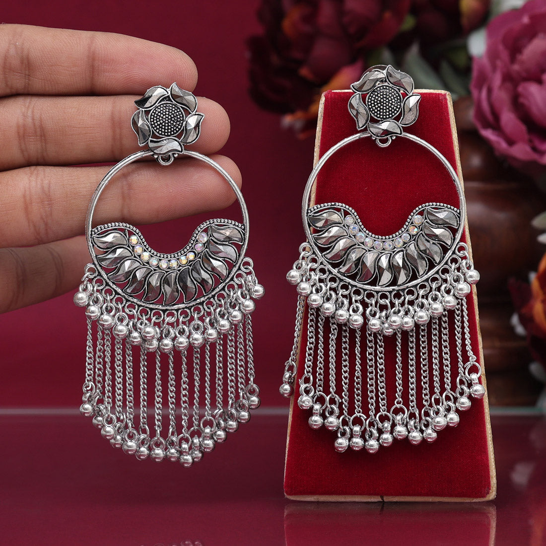 Silver Color Oxidised Earrings (GSE2901SLV) - Preyans.com