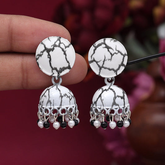 White & Black Color Oxidised Earrings (GSE2909WHTBLK) - preyans.com